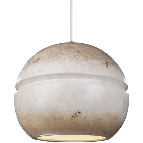 Radiance Collection LED 12 inch Polished Chrome and Greco Travertine and White Pendant Ceiling Light