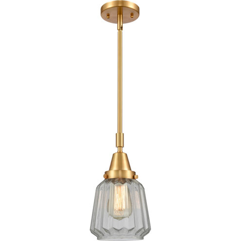 Franklin Restoration Chatham LED 6 inch Satin Gold Mini Pendant Ceiling Light in Clear Glass