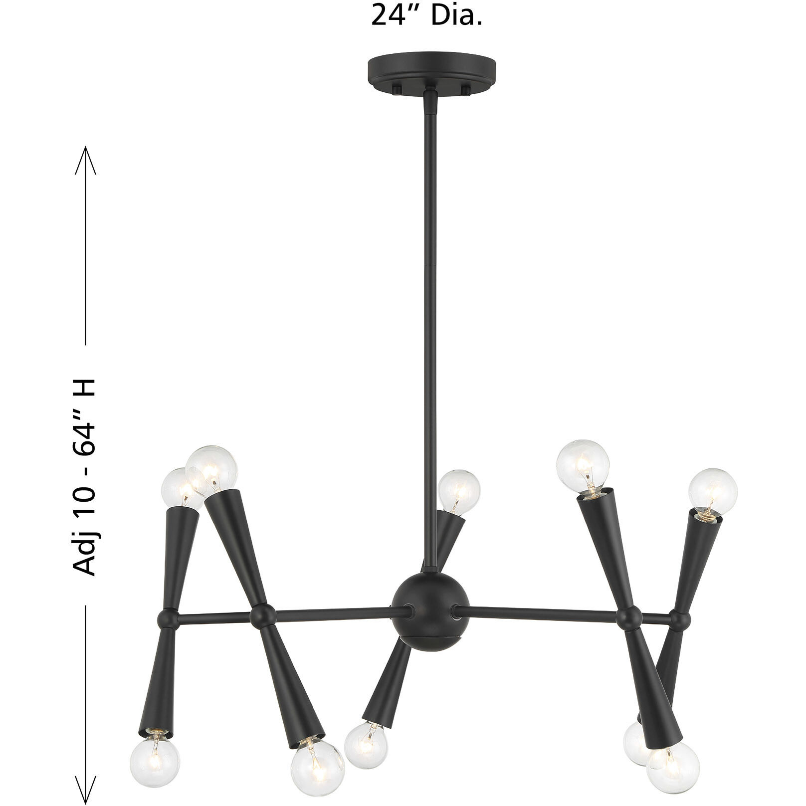 Contemporary 10 Light 24 inch Matte Black Chandelier Ceiling Light