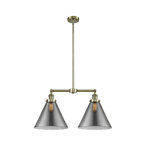 Franklin Restoration X-Large Cone 2 Light 43 inch Antique Brass Island Light Ceiling Light in Incandescent, Plated Smoke Glass, Franklin Restoration