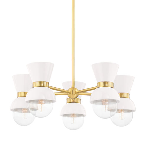 Gillian 5 Light 28 inch Aged Brass/Ceramic Gloss Cream Chandelier Ceiling Light in Aged Brass/Gloss Cream