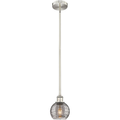 Edison Athens Deco Swirl 1 Light 5.88 inch Brushed Satin Nickel Stem Hung Mini Pendant Ceiling Light