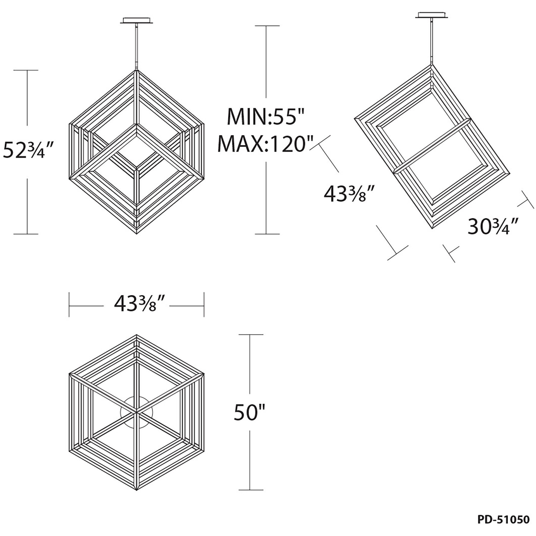 Atlas LED 50 inch Black Chandelier Ceiling Light, dweLED
