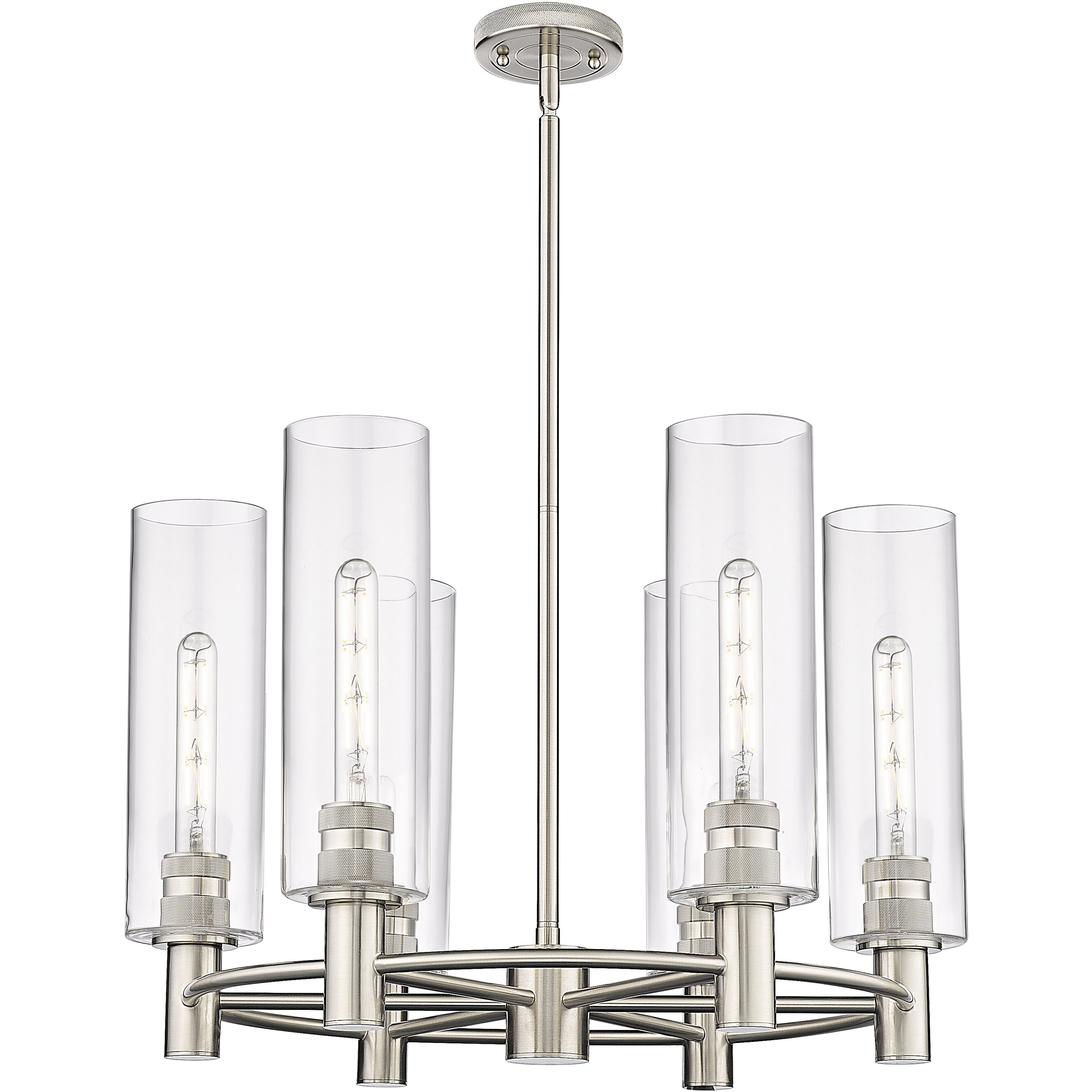 Crown Point 6 Light 24 inch Satin Nickel Chandelier Ceiling Light in Clear Glass