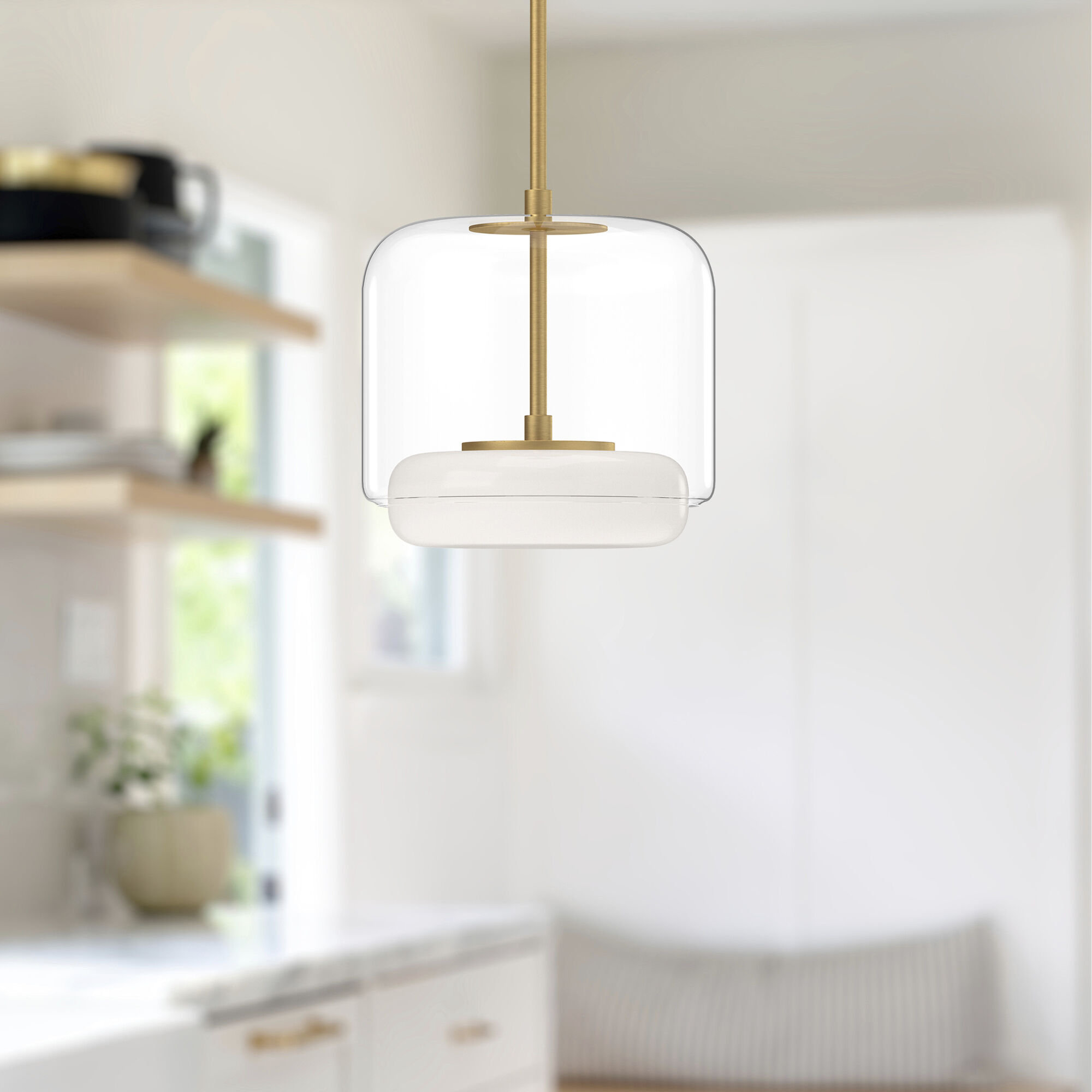 Enkel LED 10.25 inch Clear/Brushed Gold Pendant Ceiling Light in Clear Glass Shade