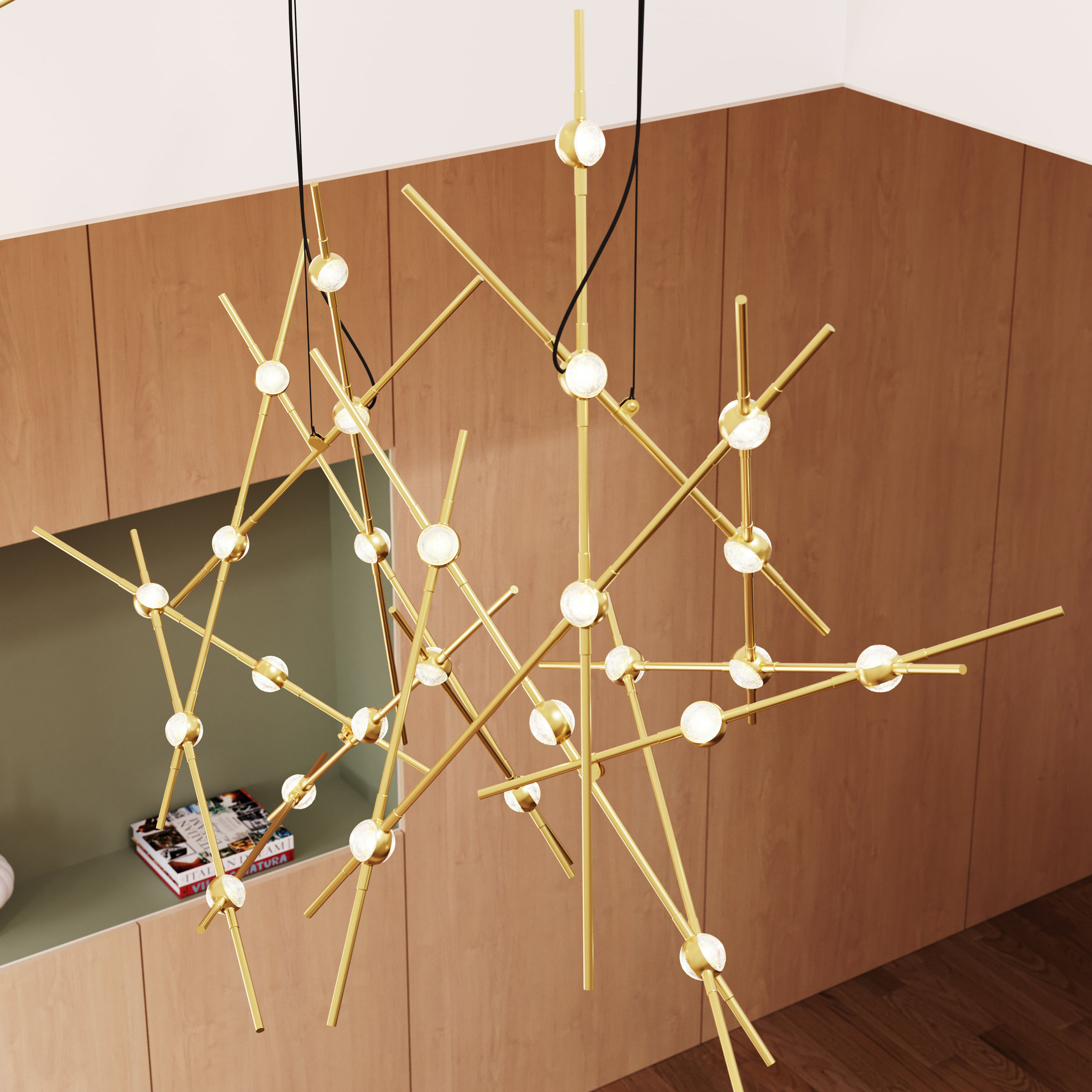 Constellation Aquila Minor LED 25.75 inch Satin Brass Chandelier Ceiling Light in 3000K, Clear Faceted Acrylic, 10 FT. Cord