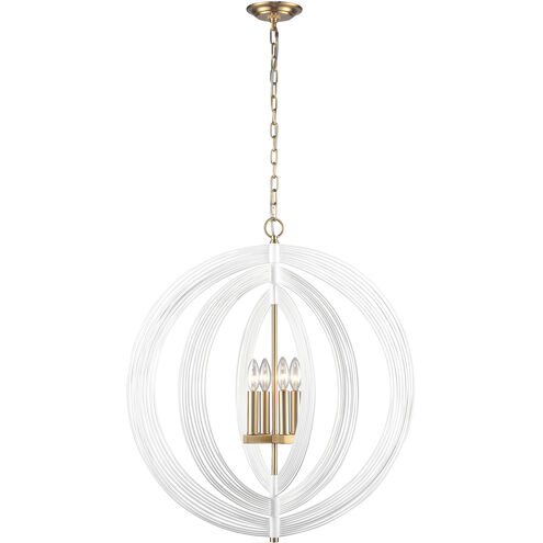 Orme 4 Light 27 inch White with Satin Brass Pendant Ceiling Light, H-Bar
