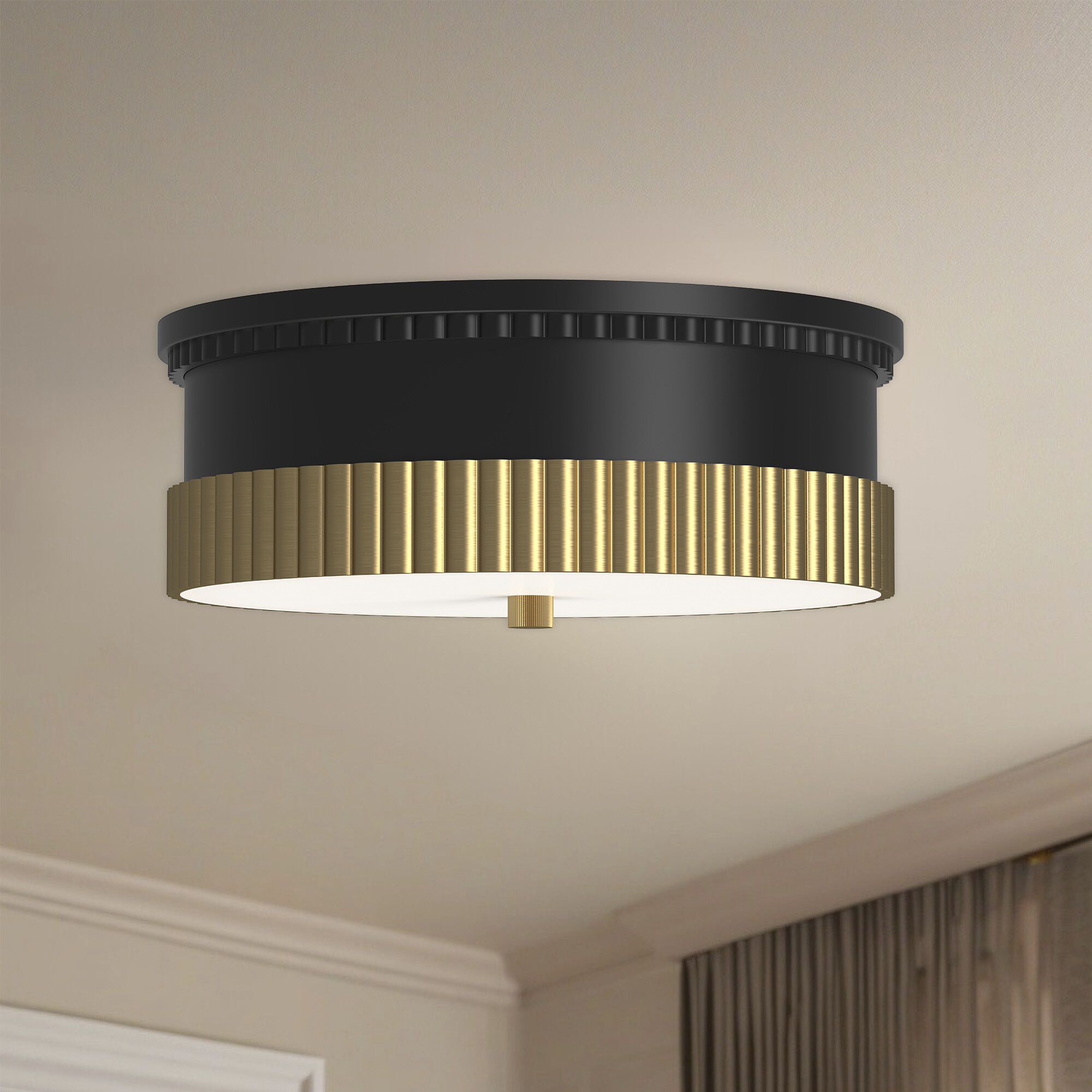 Alora Mood Rue 3 Light 14.25 inch Matte Black/Brushed Gold Flush Mount Ceiling Light in Matte Black and Brushed Gold