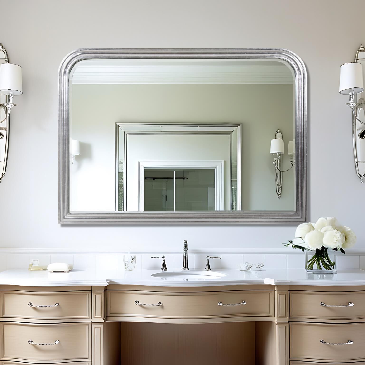 French Philippe 48 X 34 inch Bright Silver Mantel Mirror