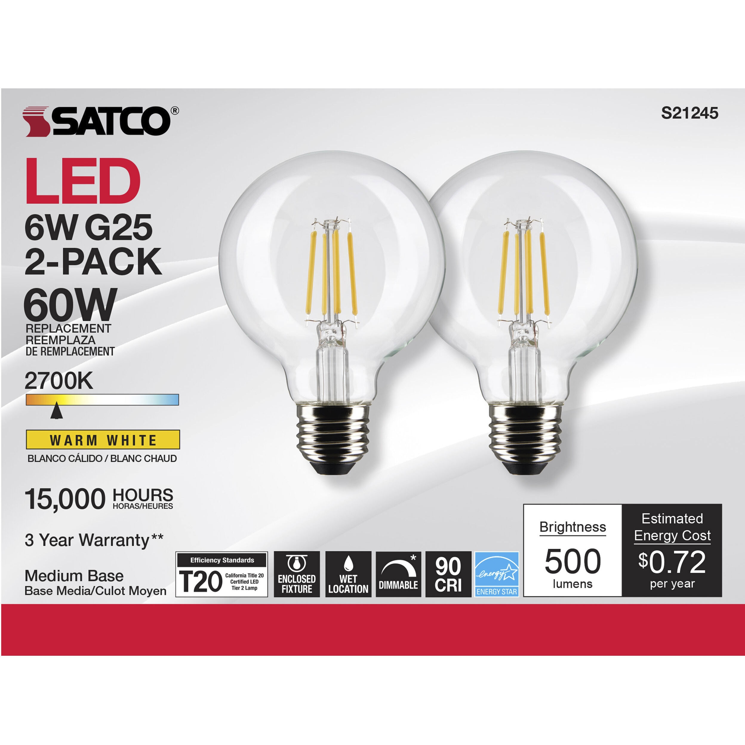 Lumos LED Medium Medium 6.00 watt 2700K LED Filament