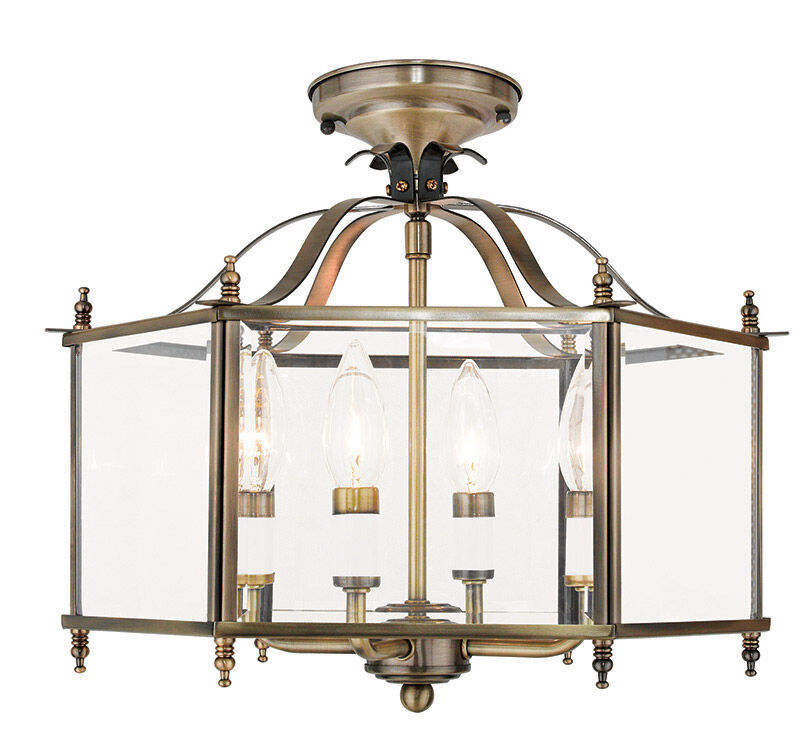 Livingston 4 Light 16 inch Antique Brass Convertible Pendant/Ceiling Mount Ceiling Light