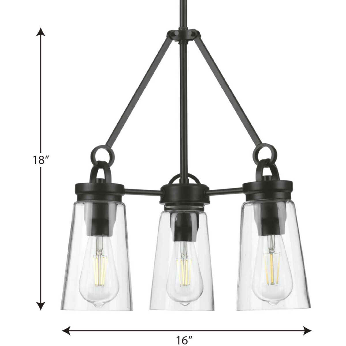 Stockbrace 3 Light 16 inch Matte Black Chandelier Ceiling Light