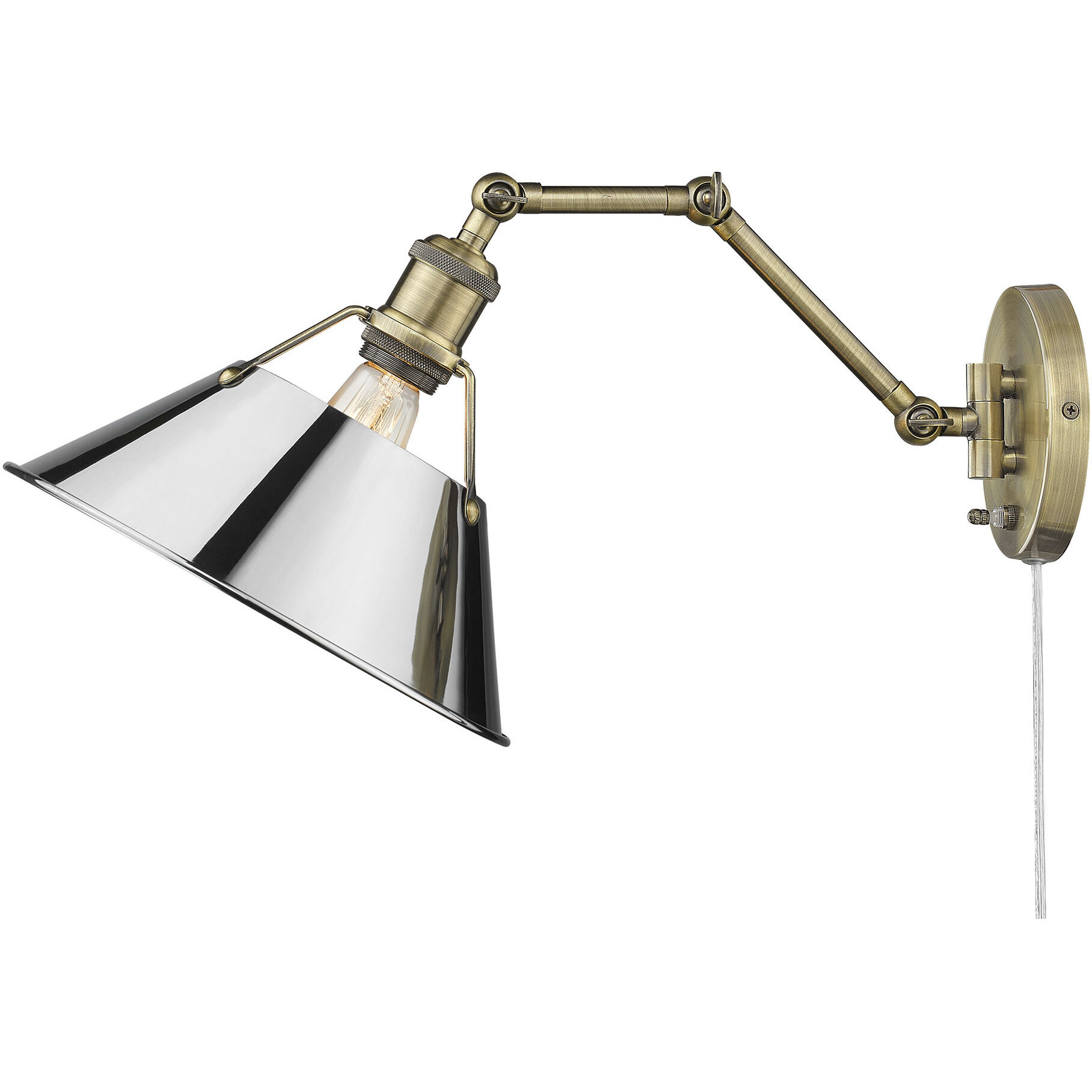 Yep Orwell 1 Light 10 inch Aged Brass Swing Arm Wall Lamp Wall Light in Chrome, Adjustable