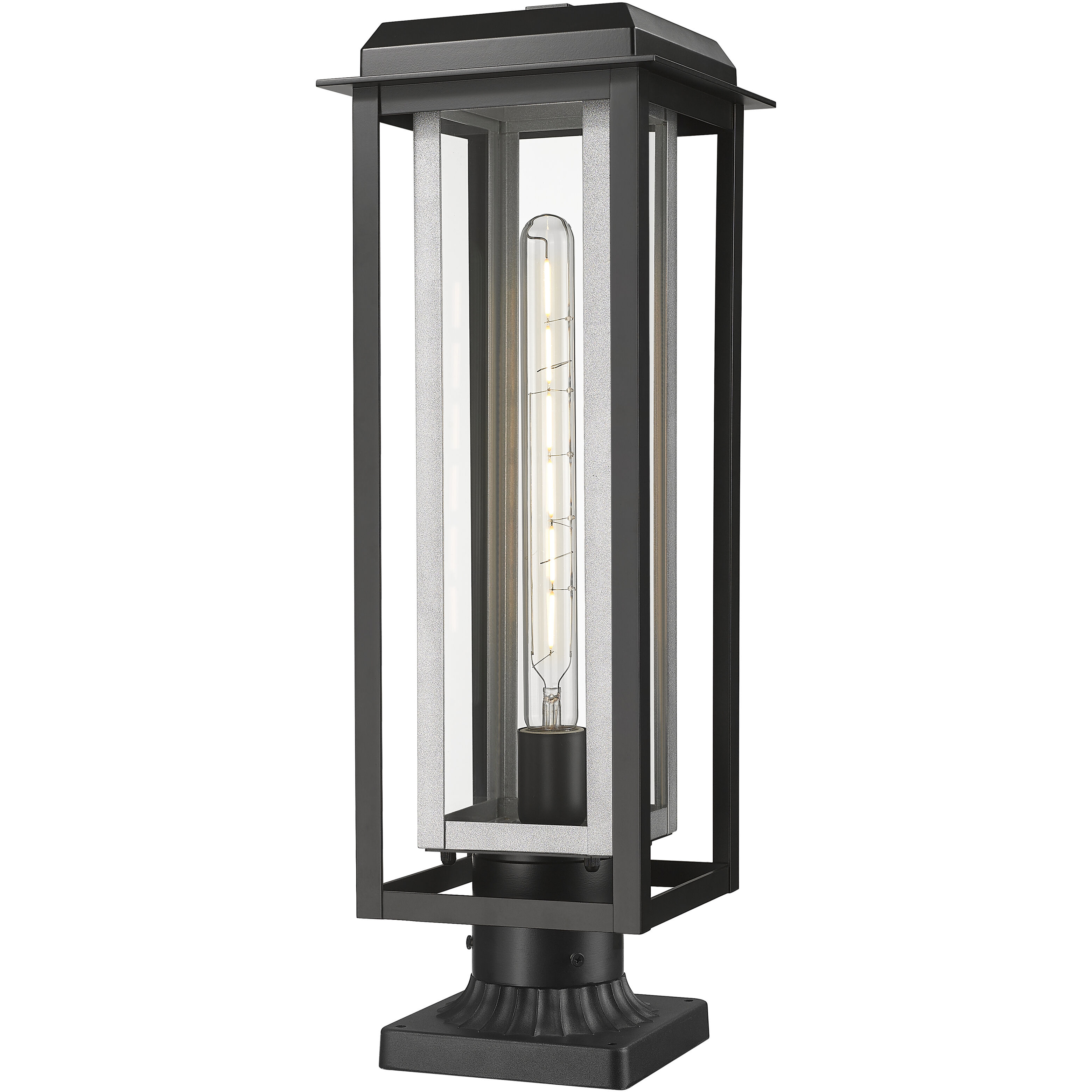 Mansfield 1 Light 20.38 inch Matte Black with Silver Outdoor Post Lantern in Clear Glass