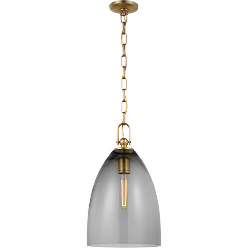 Chapman & Myers Andros LED 12 inch Antique-Burnished Brass Pendant Ceiling Light in Smoked Glass, Large
