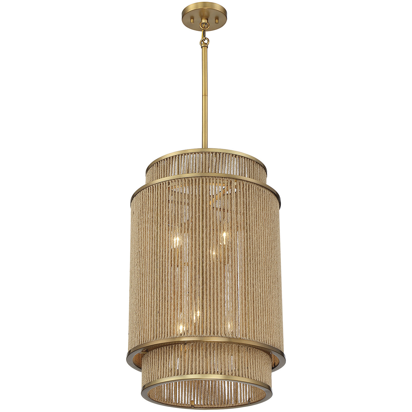 Ashburn 6 Light 16 inch Warm Brass and Rope Pendant Ceiling Light
