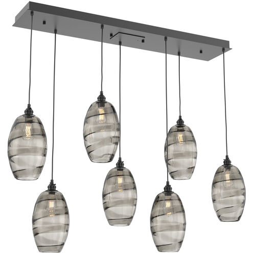 Ellisse 7 Light Matte Black Linear Pendant Ceiling Light in Ellisse Smoke, Multi-Port