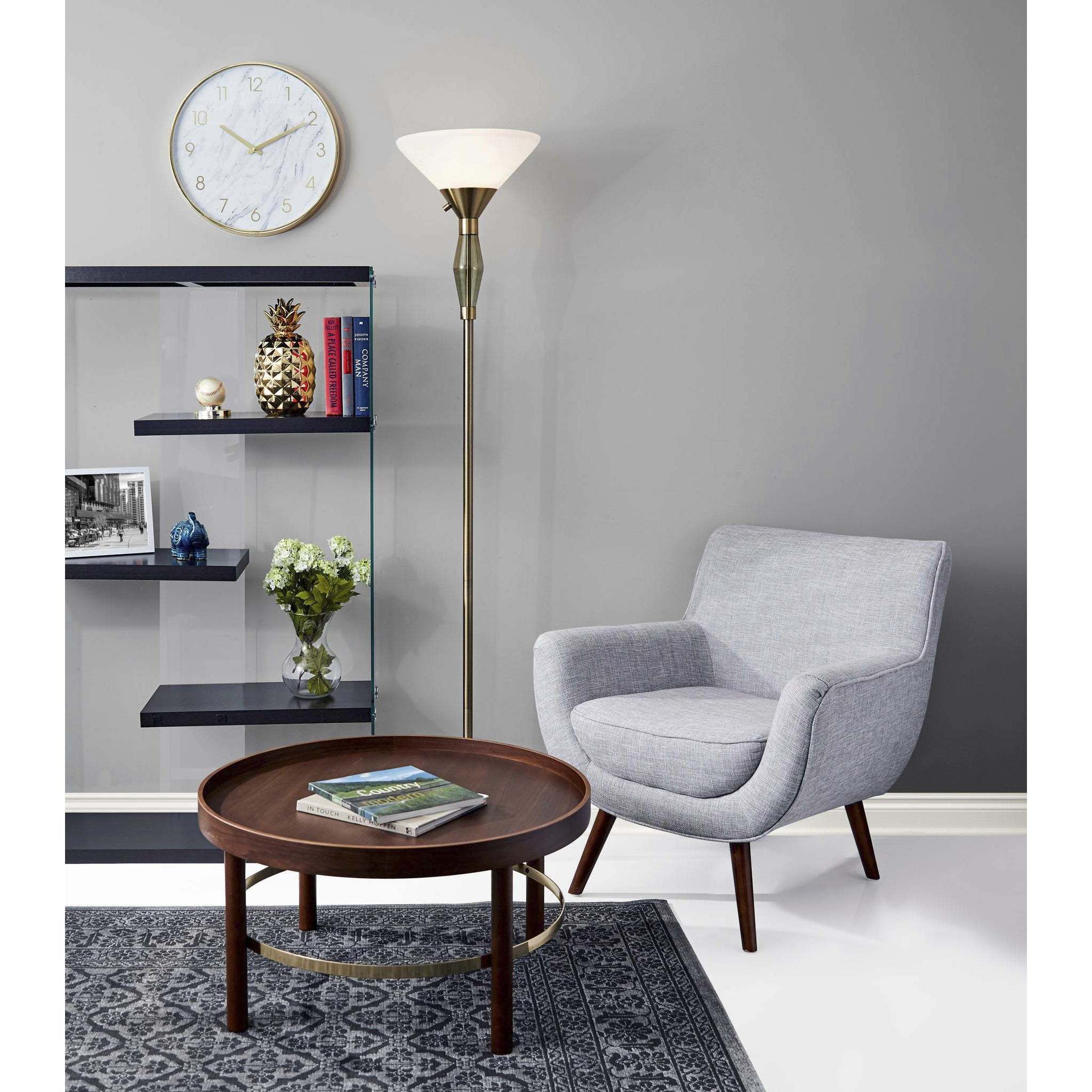 Murphy 71 inch 150.00 watt Antique Brass and Green Glass Floor Lamp Portable Light