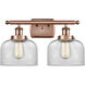 Ballston Large Bell 2 Light 16 inch Antique Copper Bath Vanity Light Wall Light in Clear Glass