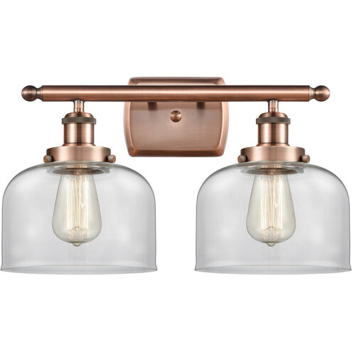 Ballston Large Bell 2 Light 16 inch Antique Copper Bath Vanity Light Wall Light in Clear Glass