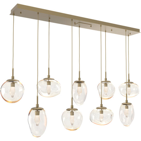 Cosmos LED LED Gilded Brass Linear Pendant Ceiling Light in 3000K LED, Geo Inner - Amber Outer, Multi-Port