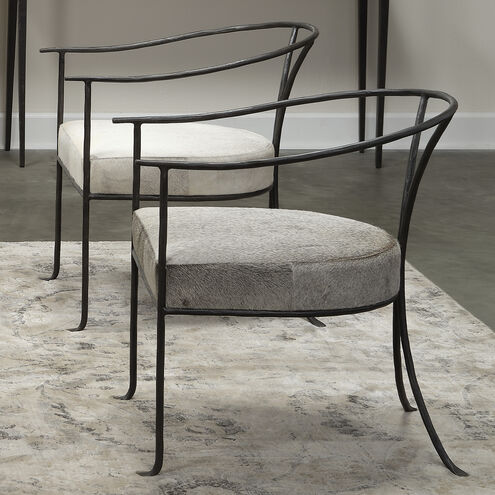 Kai Grey Hide & Black Hand Forged Iron Chair