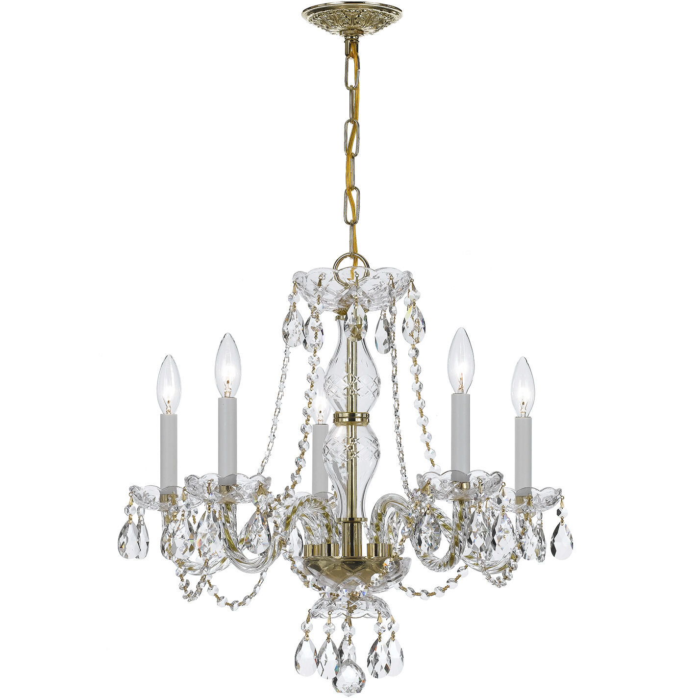 Traditional Crystal 5 Light 21 inch Polished Brass Chandelier Ceiling Light in Clear Hand Cut