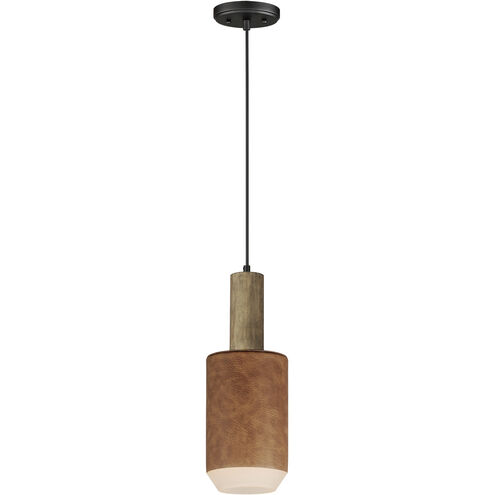 Scout LED 7 inch Weathered Wood / Tan Leather Single Pendant Ceiling Light