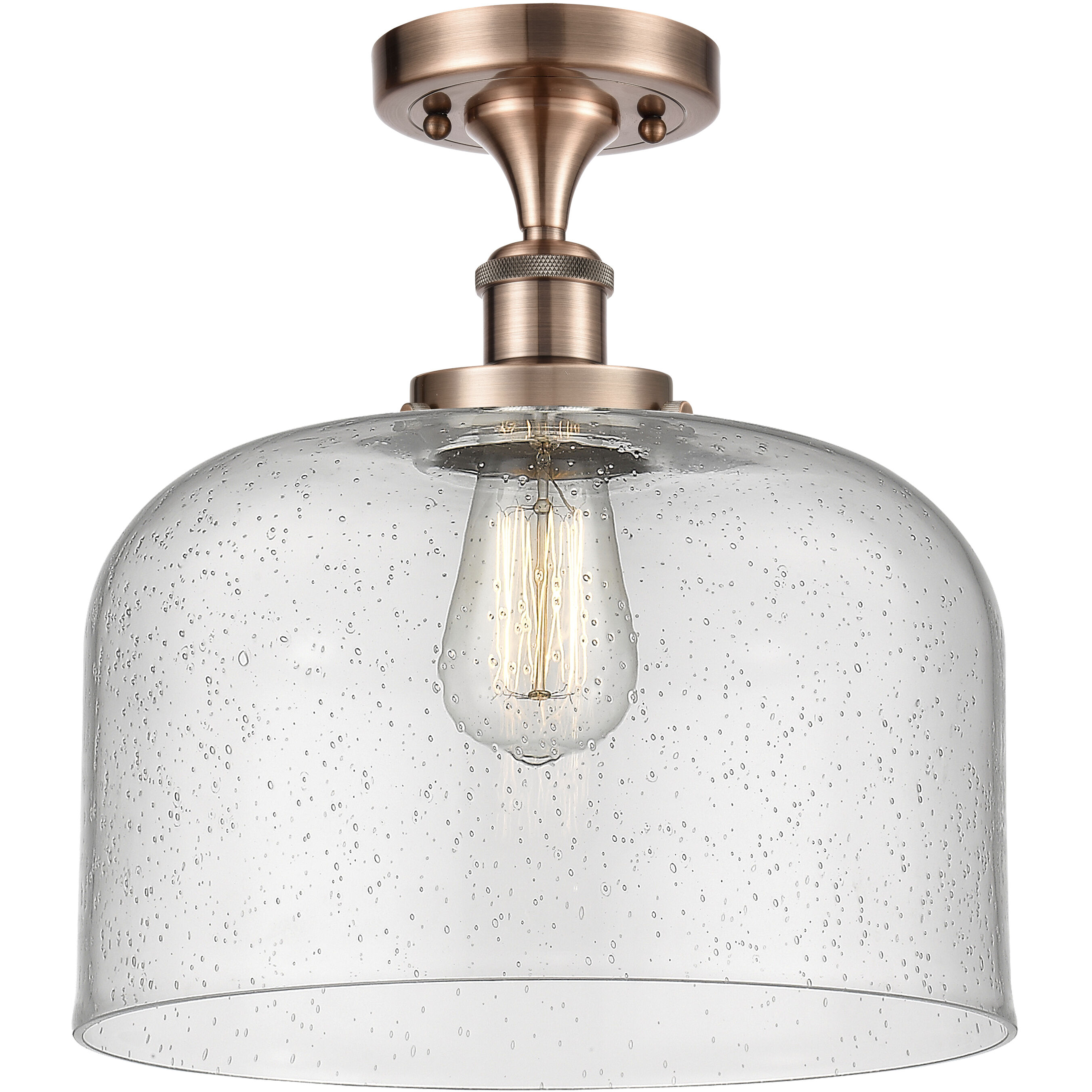 Ballston X-Large Bell LED 8 inch Antique Copper Semi-Flush Mount Ceiling Light in Seedy Glass