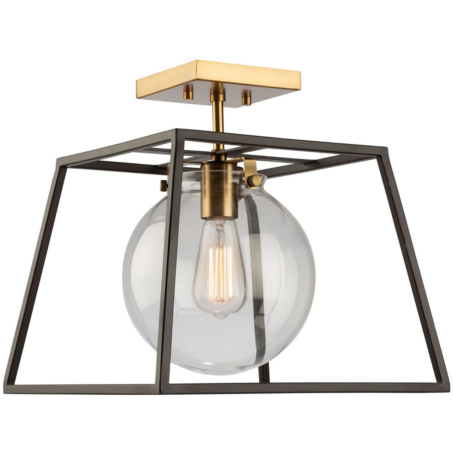 Bridgetown LED 10 inch Black and Harvest Brass Semi-Flush Mount Ceiling Light