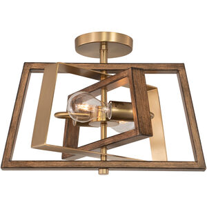 Dunning LED 16 inch Natural Brass and Burnished Chestnut Semi-Flush Mount Ceiling Light