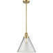 Franklin Restoration Cone 1 Light 12 inch Satin Gold Mini Pendant Ceiling Light in Incandescent, Clear, Franklin Restoration