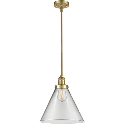 Franklin Restoration Cone 1 Light 12 inch Satin Gold Mini Pendant Ceiling Light in Incandescent, Clear, Franklin Restoration