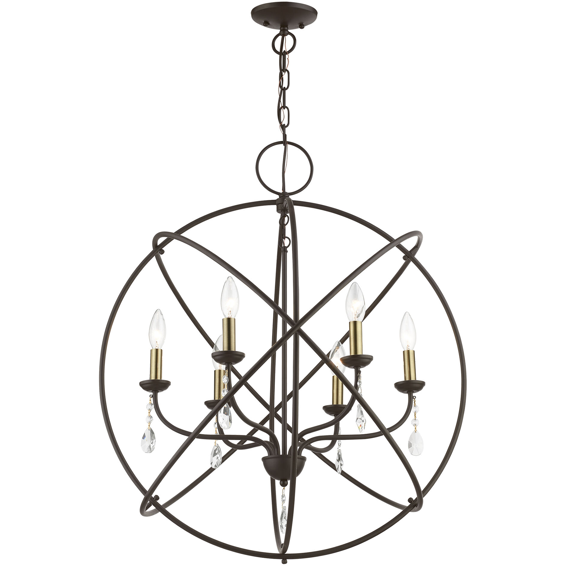 Aria 6 Light 28 inch Bronze with Antique Brass Finish Candles Pendant Chandelier Ceiling Light, Globe