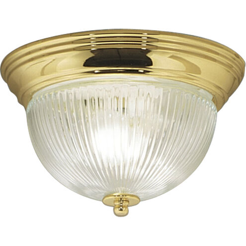 Clear Ribbed Glass 2 Light 11 inch Polished Brass Close-to-Ceiling Ceiling Light
