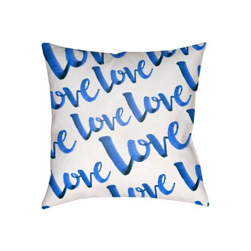 Love 20 X 20 inch Blue and White Outdoor Throw Pillow