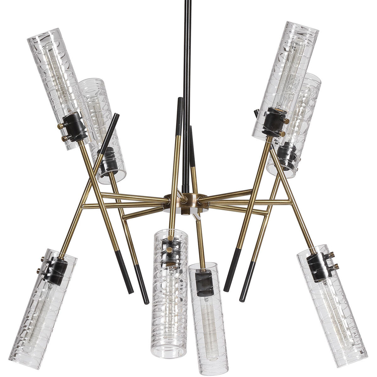 Telesto 8 Light 32 inch Texture Black and Antique Brass Linear Pendant Ceiling Light