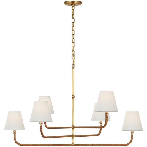 Chapman & Myers Basden LED 46 inch Antique-Burnished Brass and Natural Rattan Three Tier Chandelier Ceiling Light, Extra Large