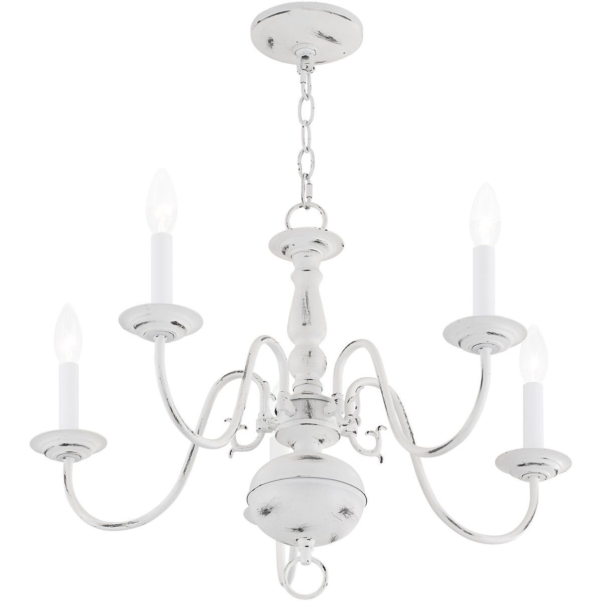 Williamsburgh 5 Light 24 inch Antique White Chandelier Ceiling Light