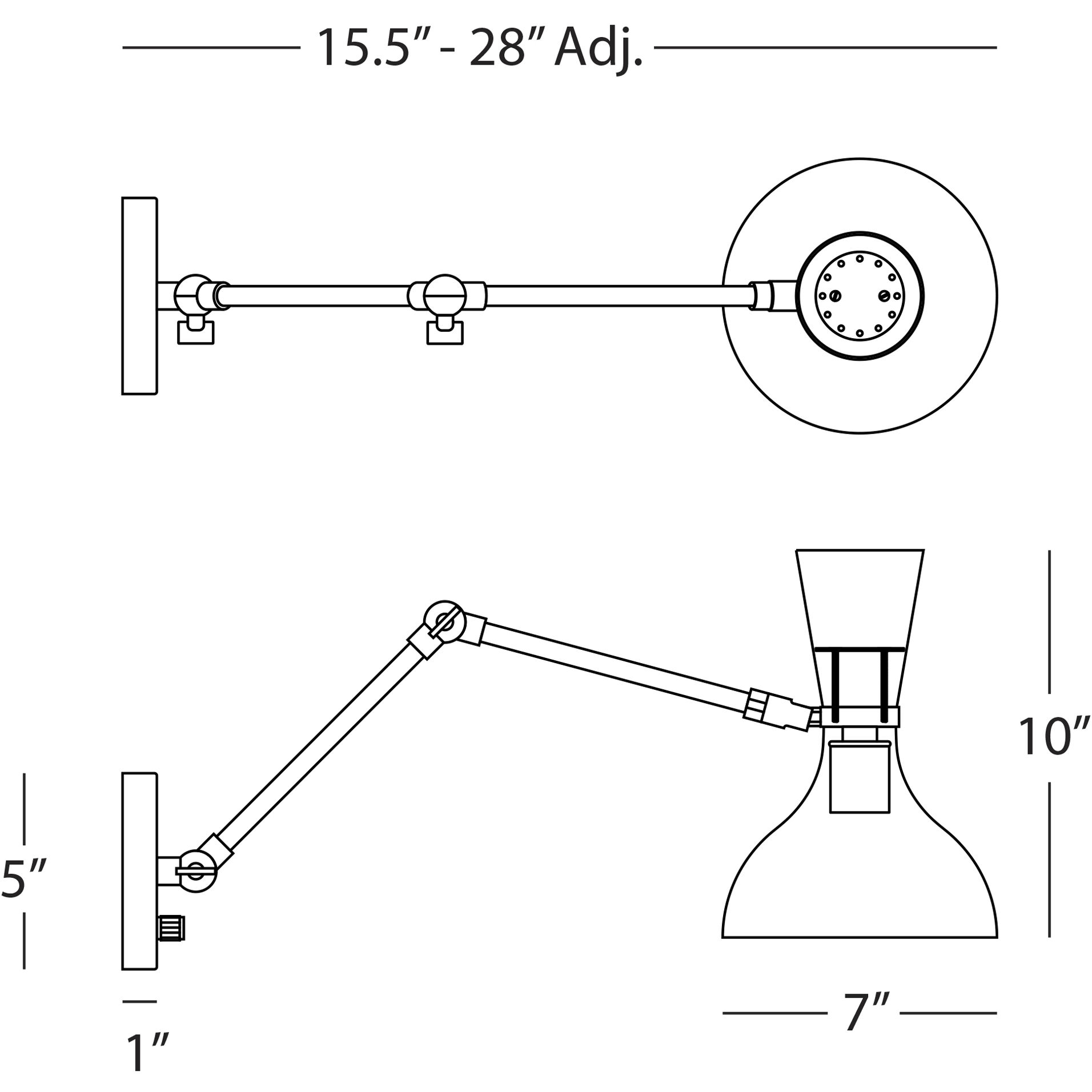 Clare Adjustable Armed Wall Sconce Wall Light in Polished Nickel, Sunset Yellow