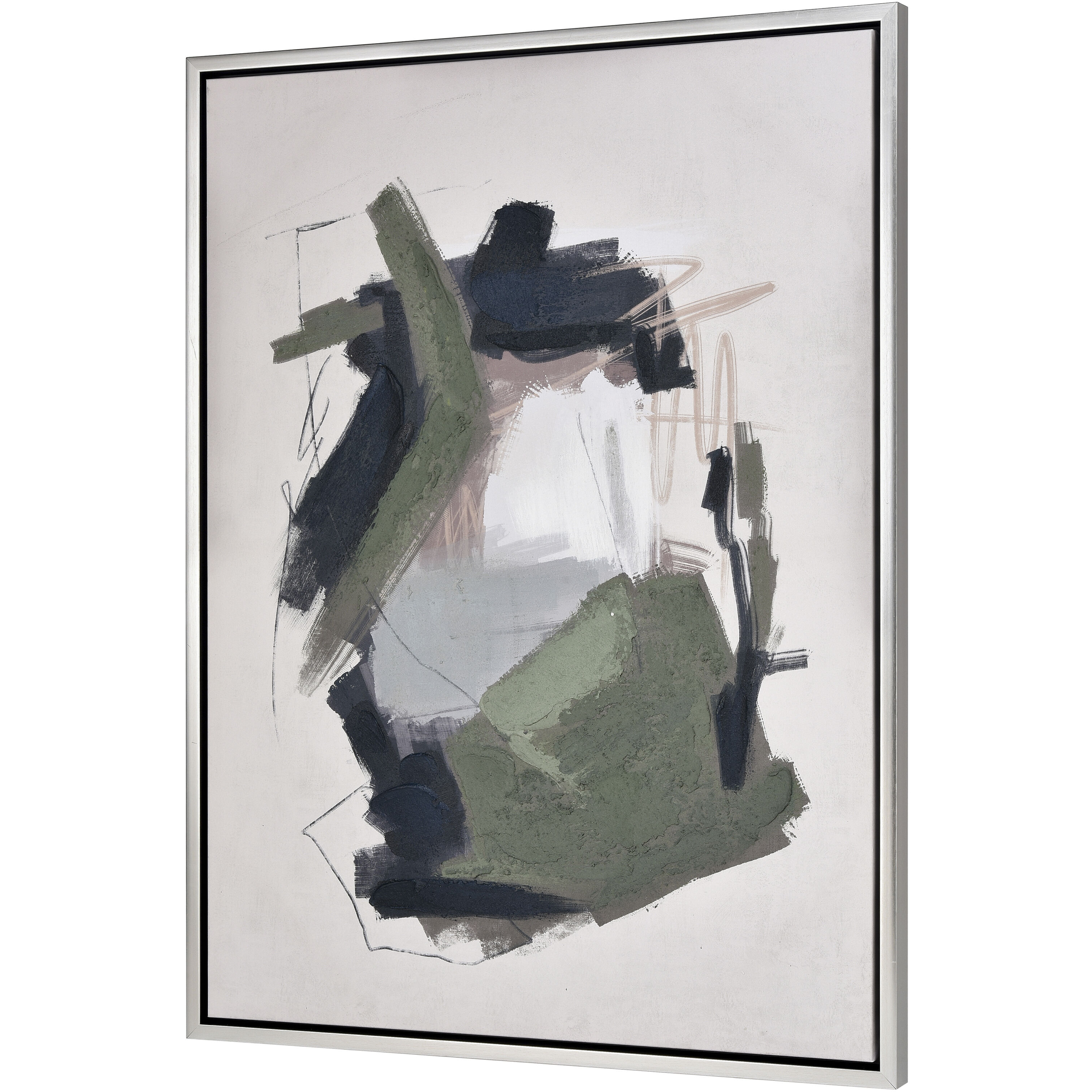 Beyer II Off White with Olive Green and Silver Framed Wall Art, Abstract