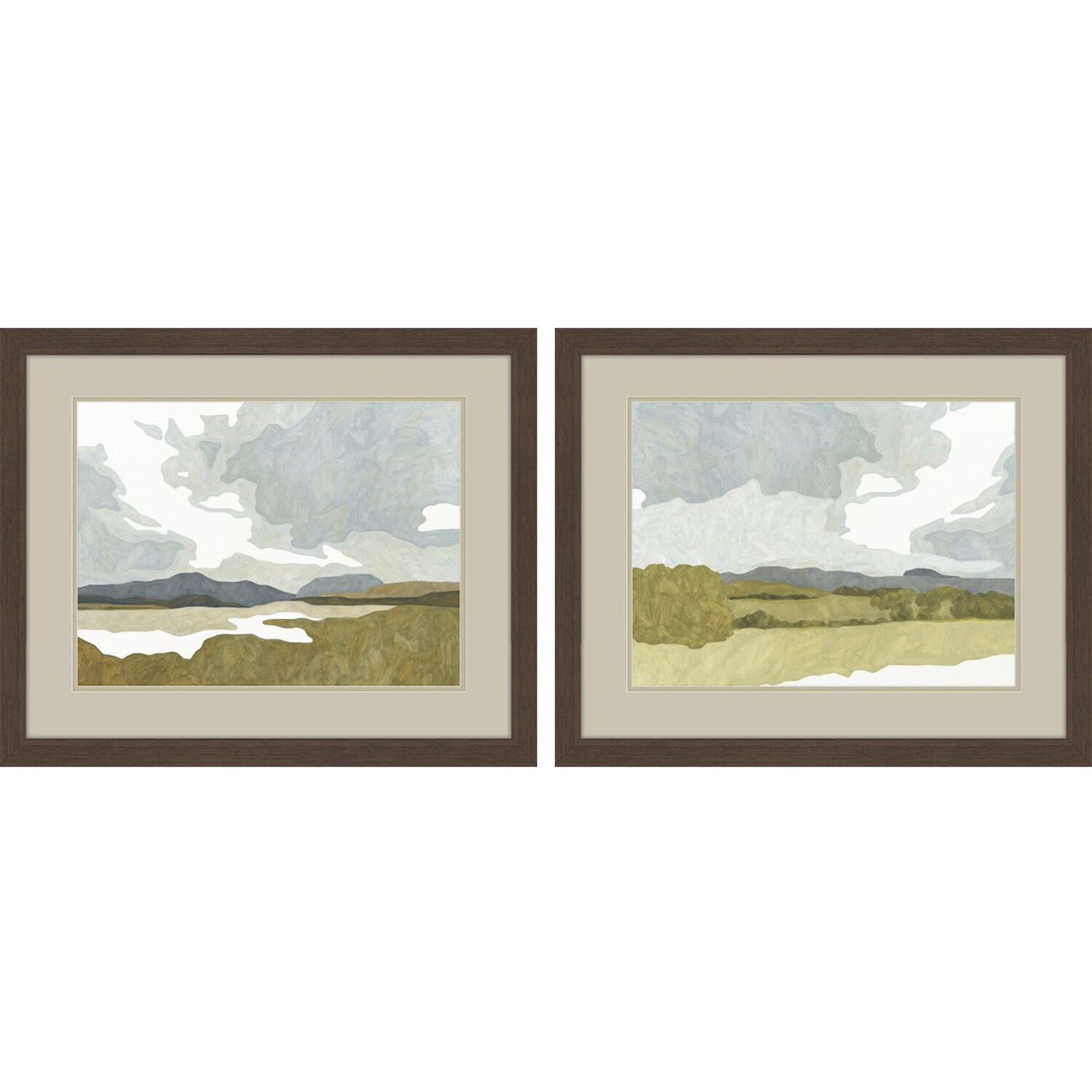 Landscapes Blue and Beige and Green Framed Art