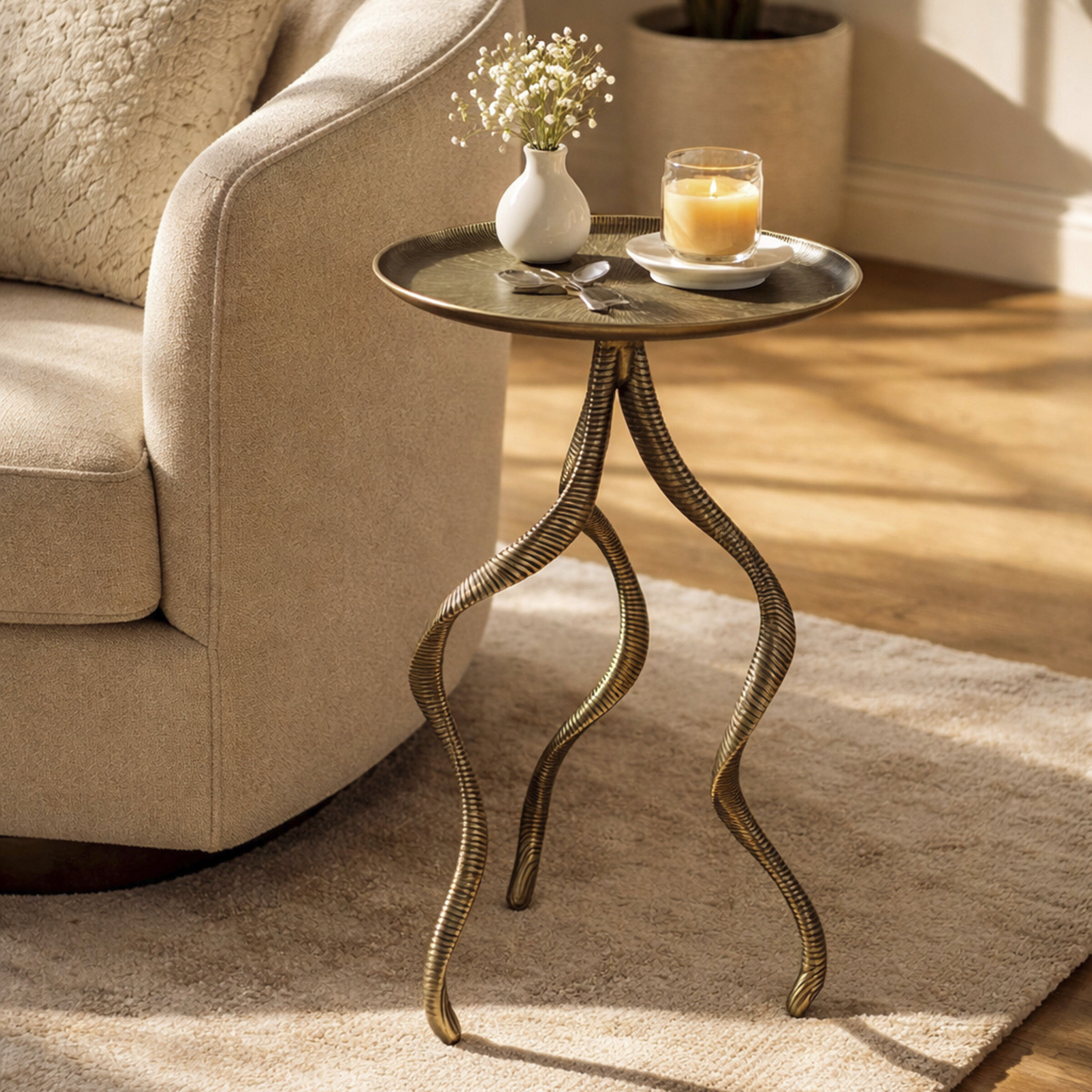 Serpentine 24.75 X 16 inch Antique Brass Accent Table