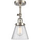 Franklin Restoration Small Cone LED 6 inch Brushed Satin Nickel Semi-Flush Mount Ceiling Light in Seedy Glass, Franklin Restoration