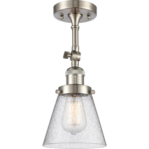 Franklin Restoration Small Cone LED 6 inch Brushed Satin Nickel Semi-Flush Mount Ceiling Light in Seedy Glass, Franklin Restoration
