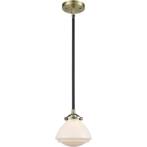 Nouveau Olean LED 6.75 inch Black Antique Brass Mini Pendant Ceiling Light in Matte White, Nouveau