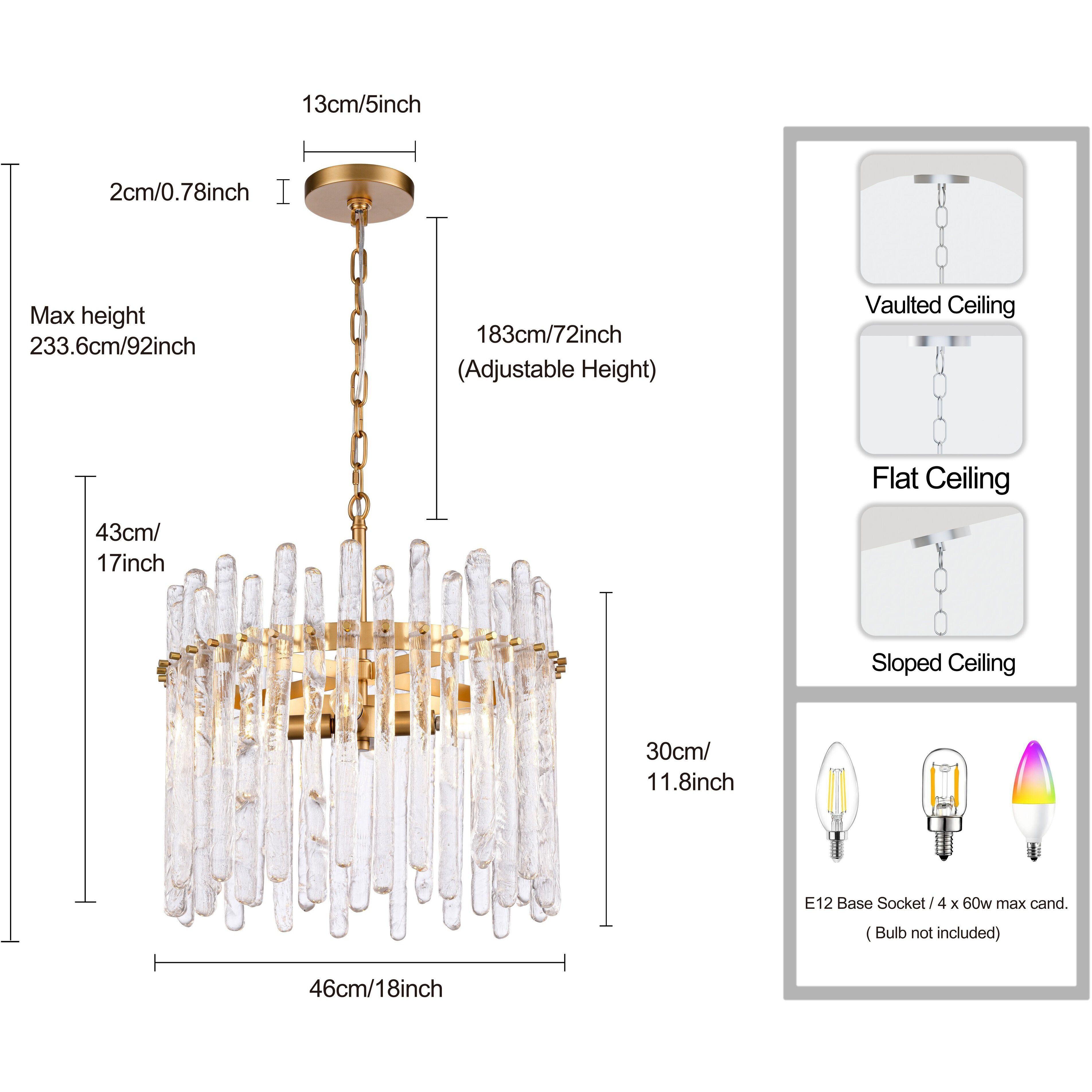 Icicles 4 Light 18 inch Natural Brass Pendant Ceiling Light, Converts to Semi Flush