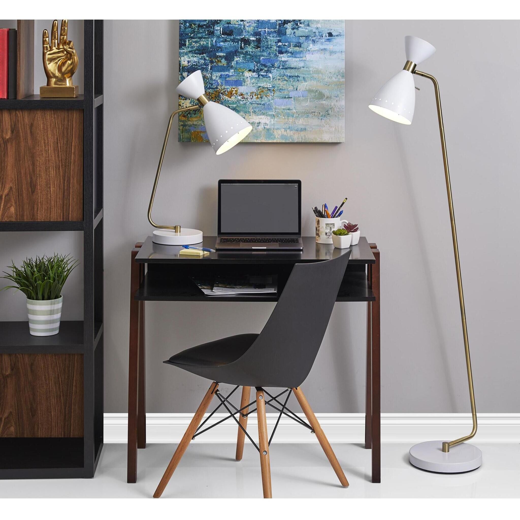 Oscar 59 inch 40.00 watt White with Antique Brass Floor Lamp Portable Light