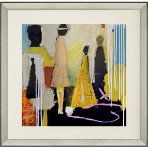 Meandering / Social Distancing Pink and Black and Orange and Yellow Framed Art