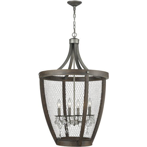Renaissance Invention 4 Light 23 inch Aged Wood with Weathered Zinc and Clear Chandelier Ceiling Light